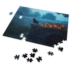 Halloween Jigsaw Puzzle with Tin - Black Cat & Pumpkins, Fall Decor, Cozy Family Activity, Spooky Gift, Autumn Puzzle