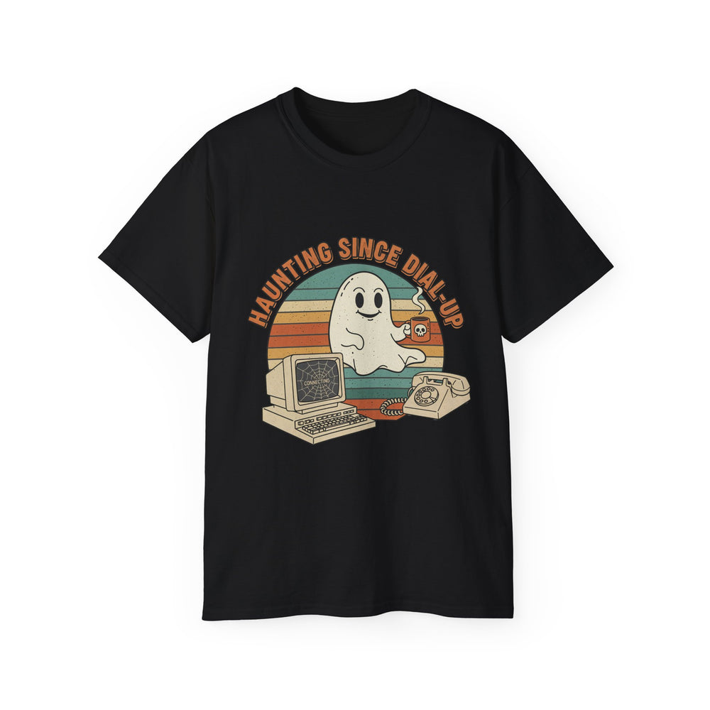 Vintage Ghost Tee, Unisex Retro Shirt, Nostalgic Halloween T-Shirt, Dial-Up Internet Humor, Halloween Gift for Geeks