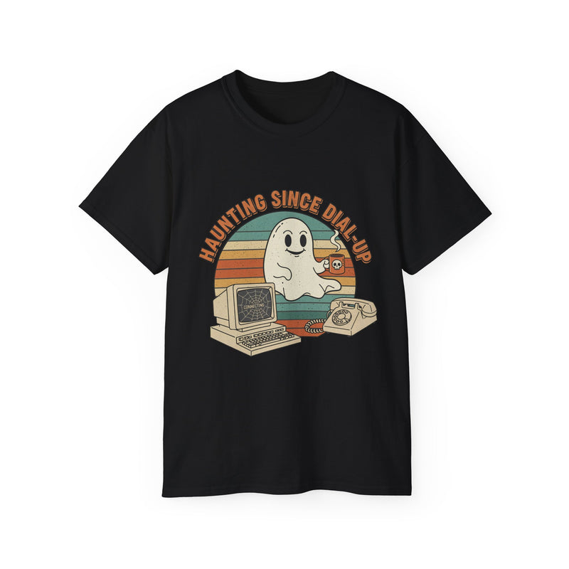 Vintage Ghost Tee, Unisex Retro Shirt, Nostalgic Halloween T-Shirt, Dial-Up Internet Humor, Halloween Gift for Geeks