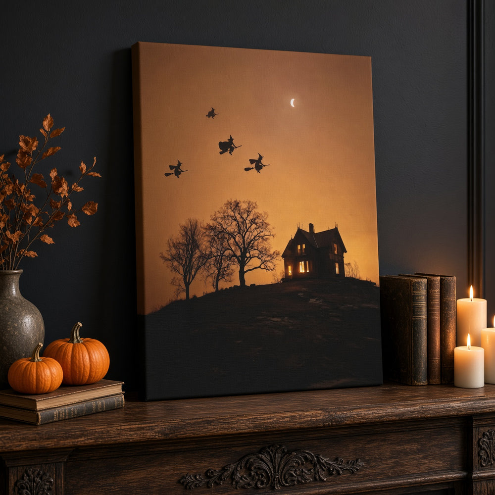 Halloween Addiction lifestyle mockup crescent witches canvas mantel wrap