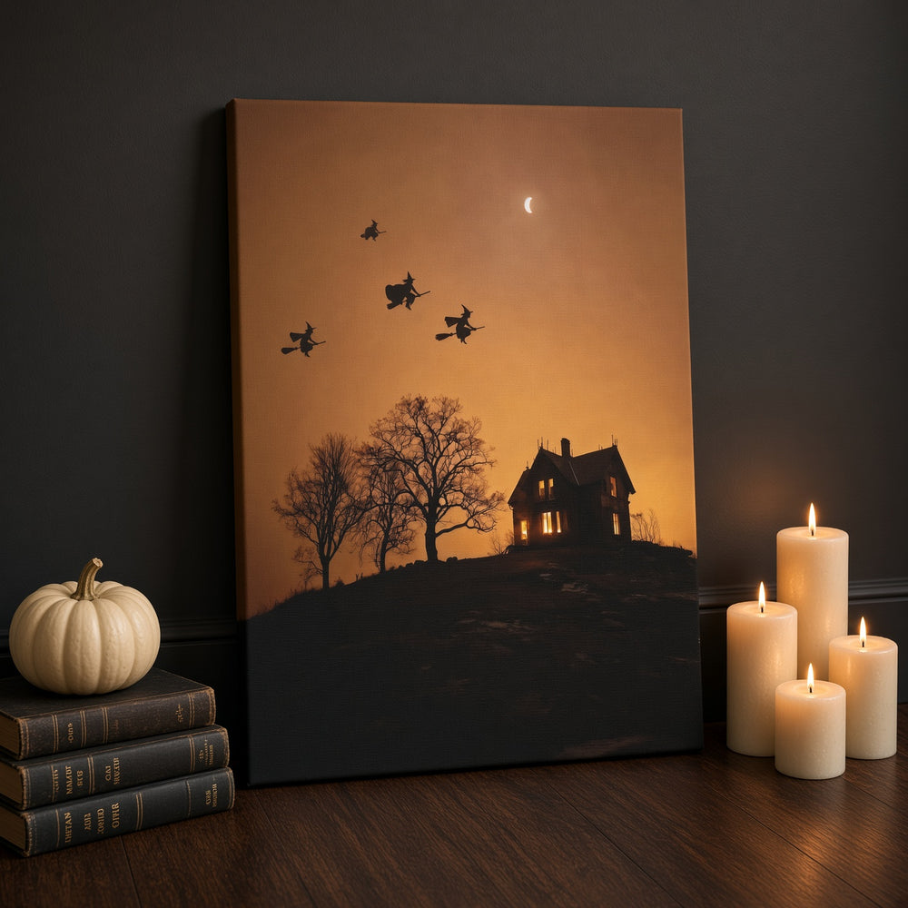 Halloween Addiction lifestyle mockup crescent witches canvas wrap