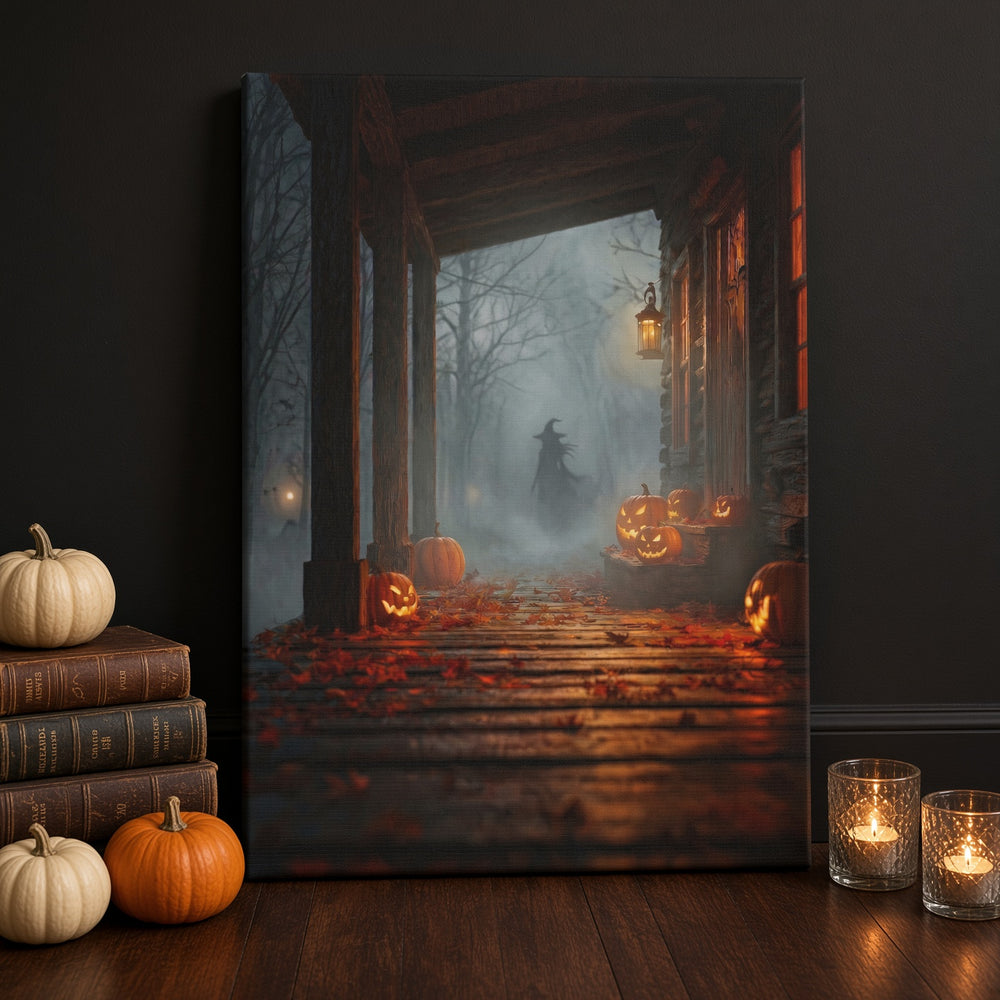 Halloween Addiction lifestyle mockup fog witch porch canvas wrap