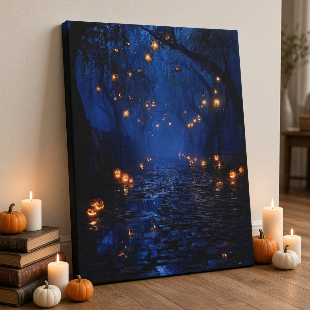 Halloween Addiction lifestyle mockup lantern path canvas wrap