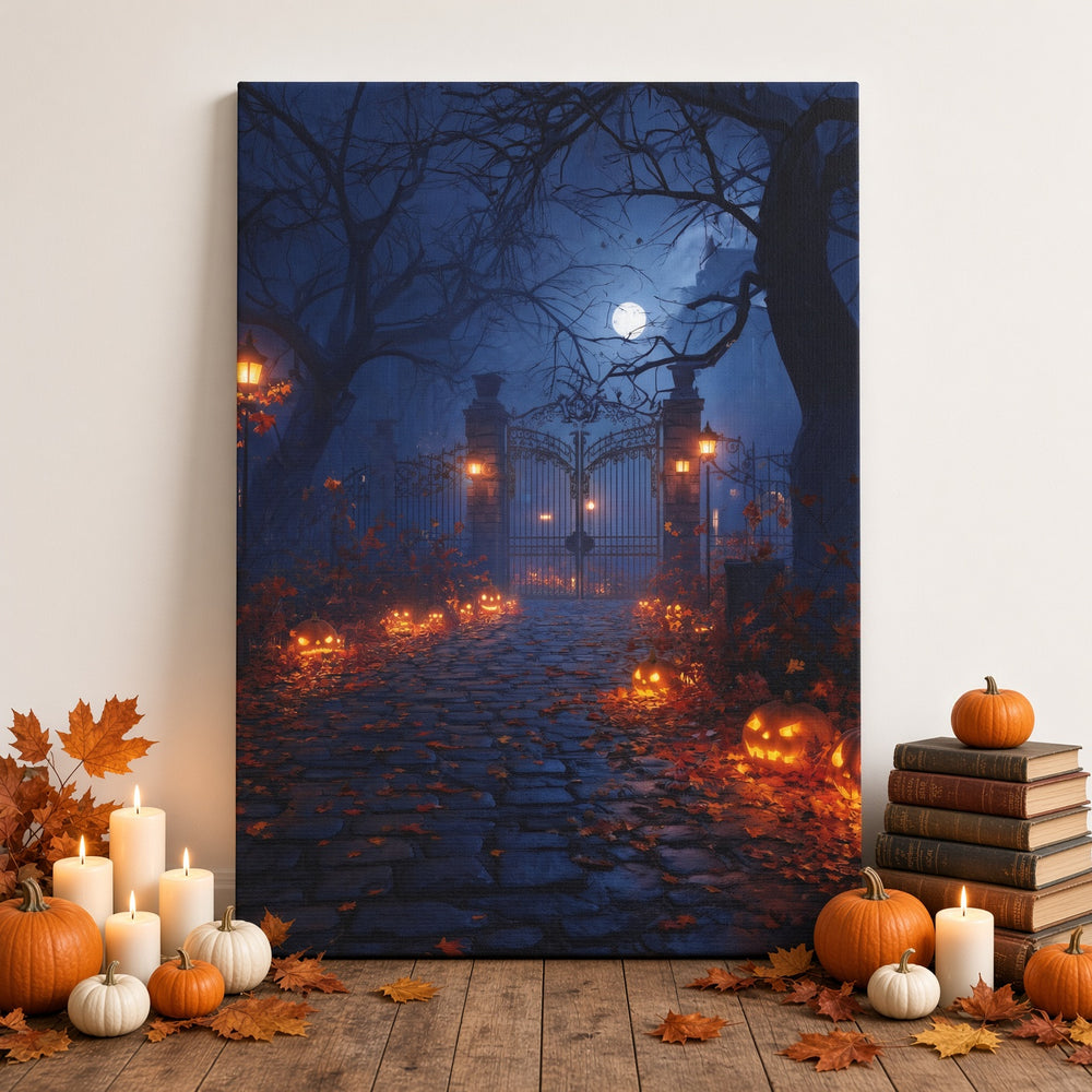 Halloween Addiction lifestyle mockup moon gate canvas wrap