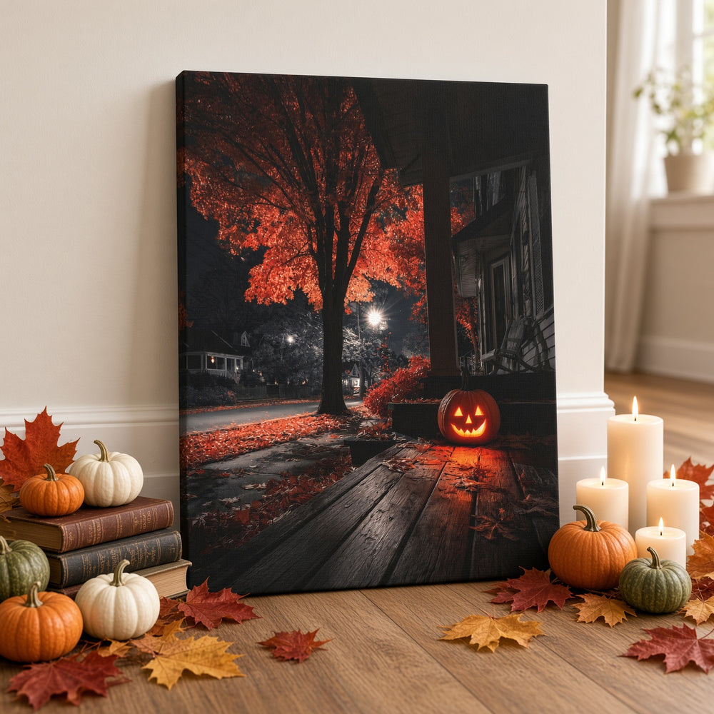 Halloween Addiction lifestyle mockup orange tree porch canvas wrap
