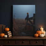 Halloween Addiction lifestyle mockup pumpkin head fence canvas mantel wrap