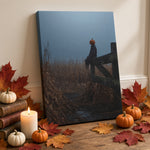 Halloween Addiction lifestyle mockup pumpkin head fence canvas wrap