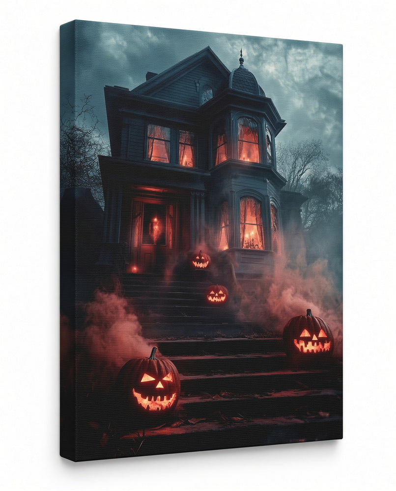 Halloween Addiction lifestyle mockup pumpkin steps canvas wrap